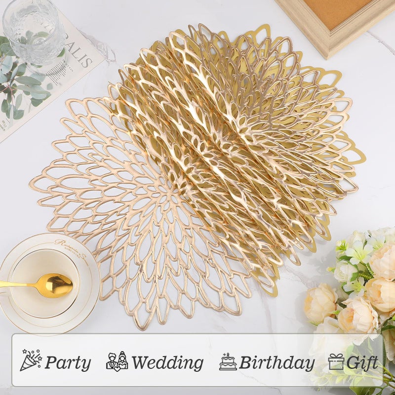 AdasBridal Gold Round Placemats for Dinner Table Set of 6 Hollow-Out Vinyl Place Mats for Kitchen Table Decor Wedding Accent Centerpiece Table Mats - Image 3